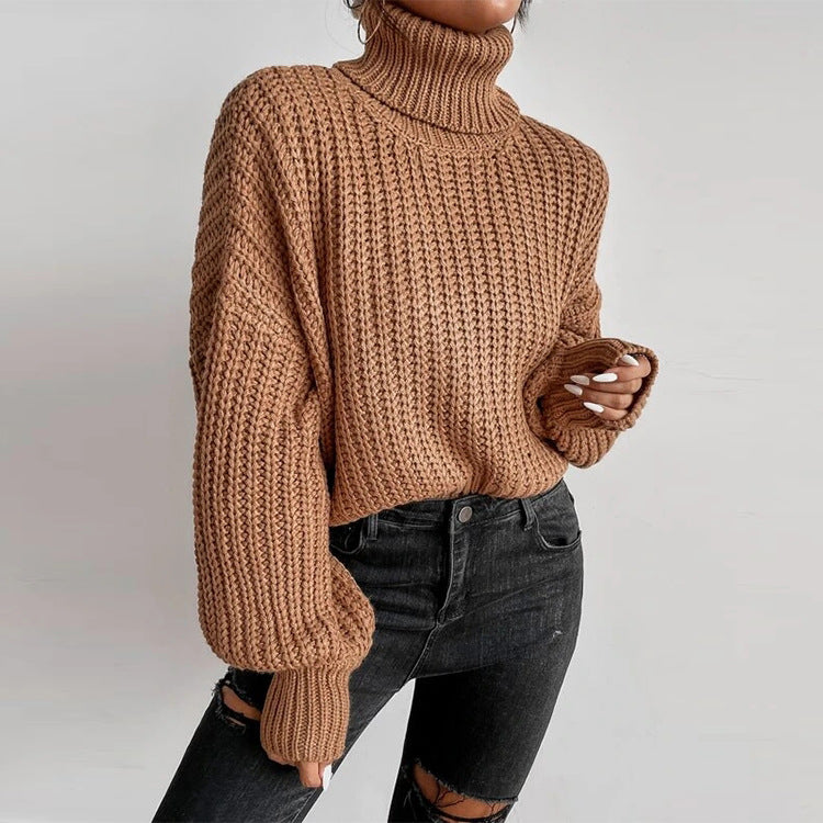 Loose Turtle Neck Knitted Long Sleeve Sweater