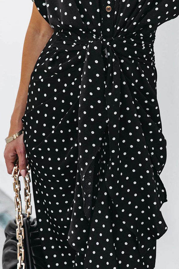 Polka Dot Tie Front Midi Shirt Dress