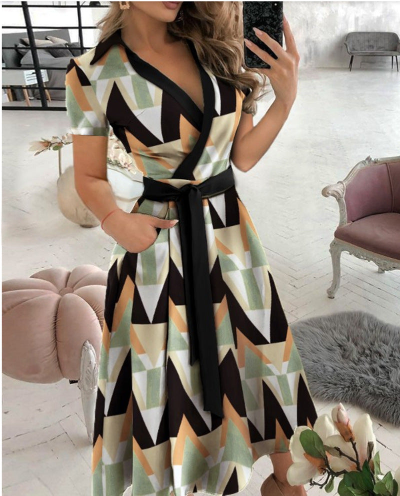 Robe Midi Manches Courtes Col en V Croisé