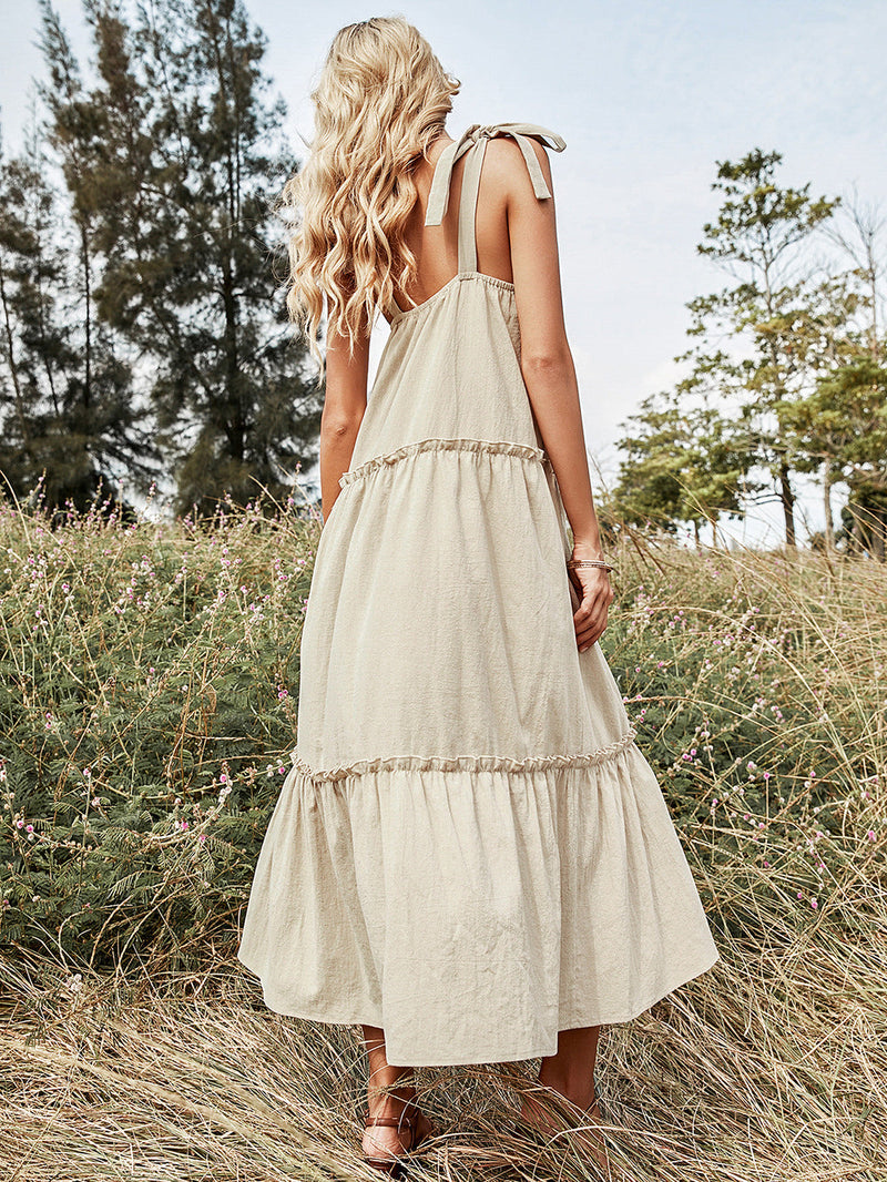 Square Neck Spaghetti Strap Sleeveless Maxi Dress