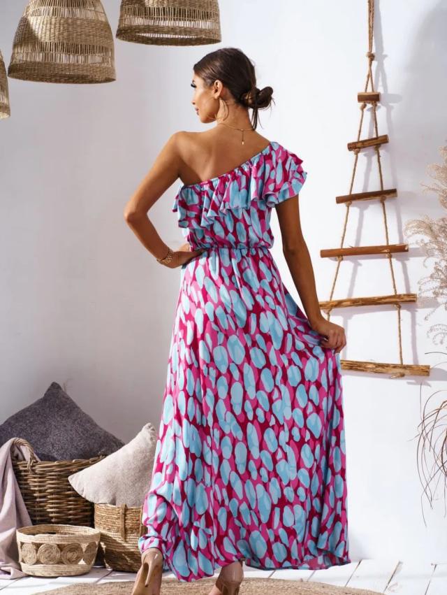 One Shoulder Wrap Waist Maxi Dress