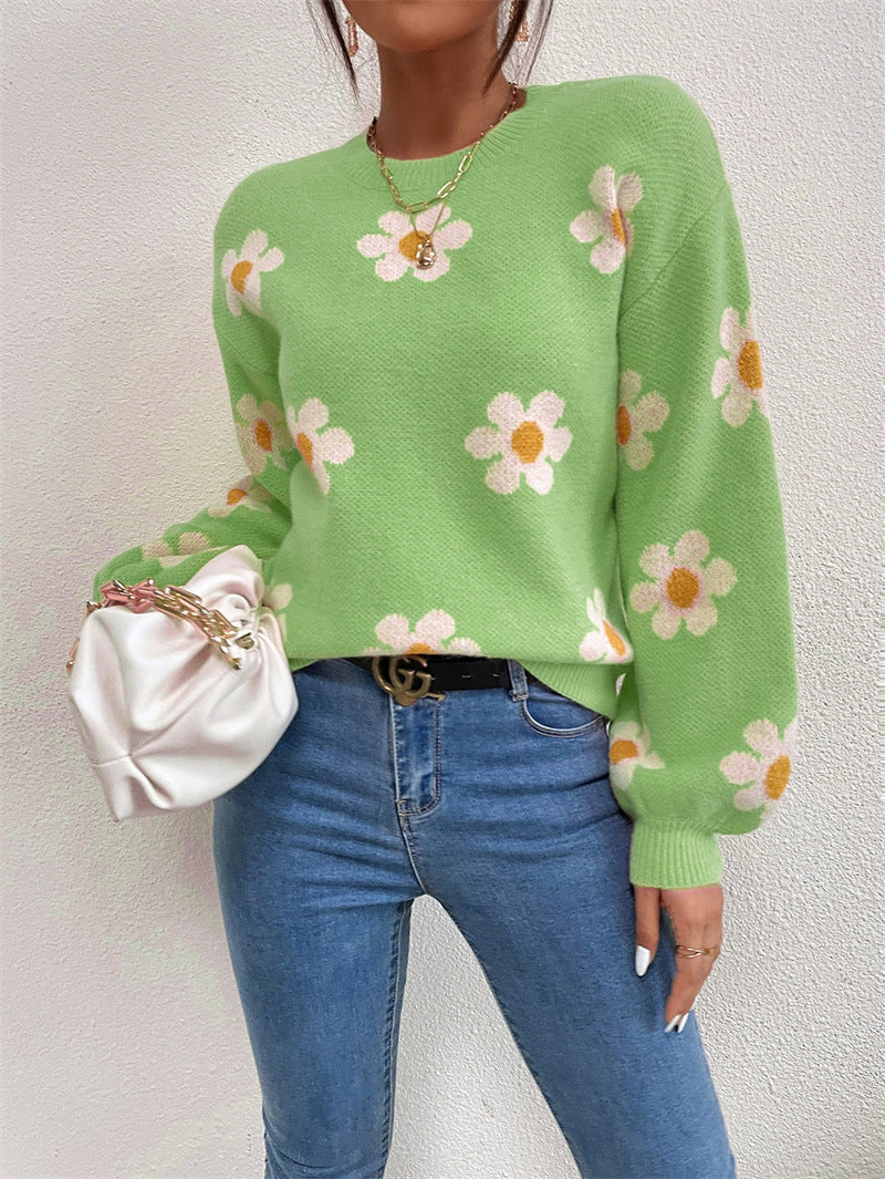 Sweatshirt Couleur Unie Col Rond Floral