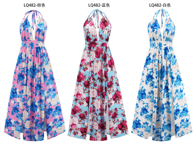 Longue Robe Sans Manches Imprimée Floral Dos Nu