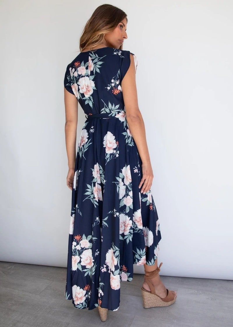 Robe Longue Sans Manches Col en V Floral