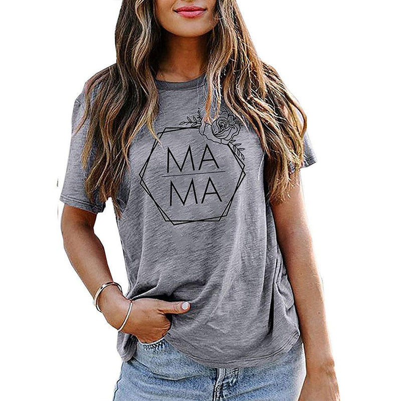 T-Shirt Imprimé MAMA Manches Courtes et Col Rond