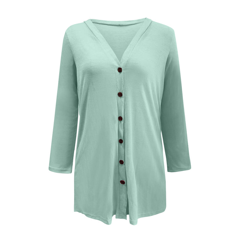 Top Ample Boutonné Col V Couleur Unie