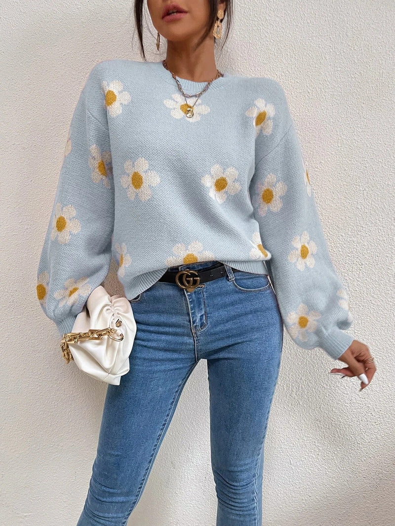 Sweatshirt Couleur Unie Col Rond Floral