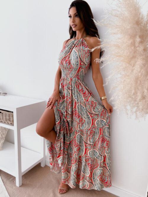 Robe Maxi Sans Manches Taille Élastique et Col Licou