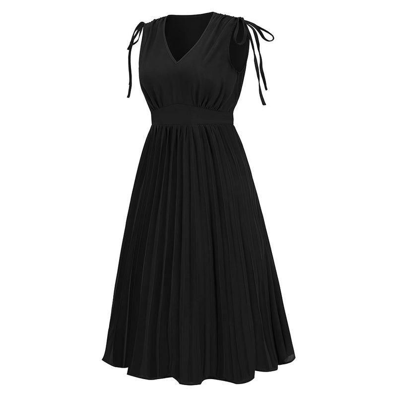 Robe Midi Décontractée Unie Evasée Col V Sans Manches