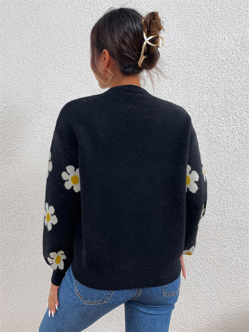 Sweatshirt Couleur Unie Col Rond Floral