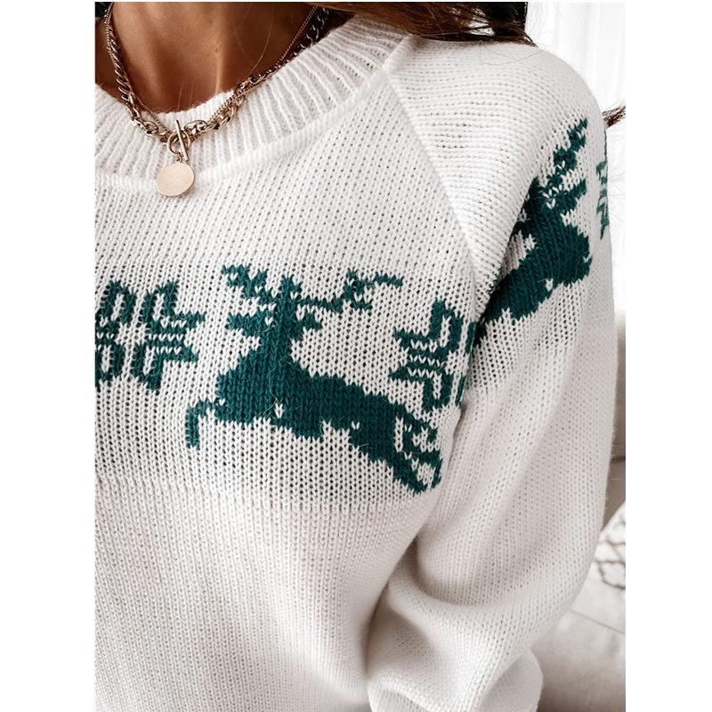 Pull en Maille à Col Rond et Imprimé Noël