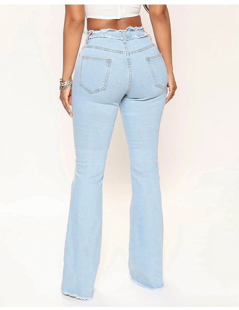 Pantalon Jean Décontracté Taille Haute à Jambes Larges