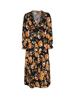 Roe Maxi Floral Décontracté Manches Longues Col en V