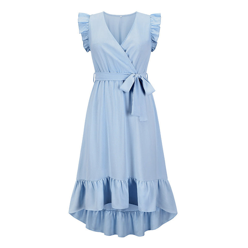 Robe Maxi Portefeuille Manches Volantées Col en V