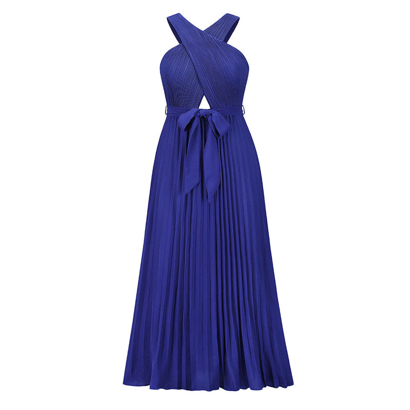 Sleeveless Halter Neck Solid Color Maxi Dress