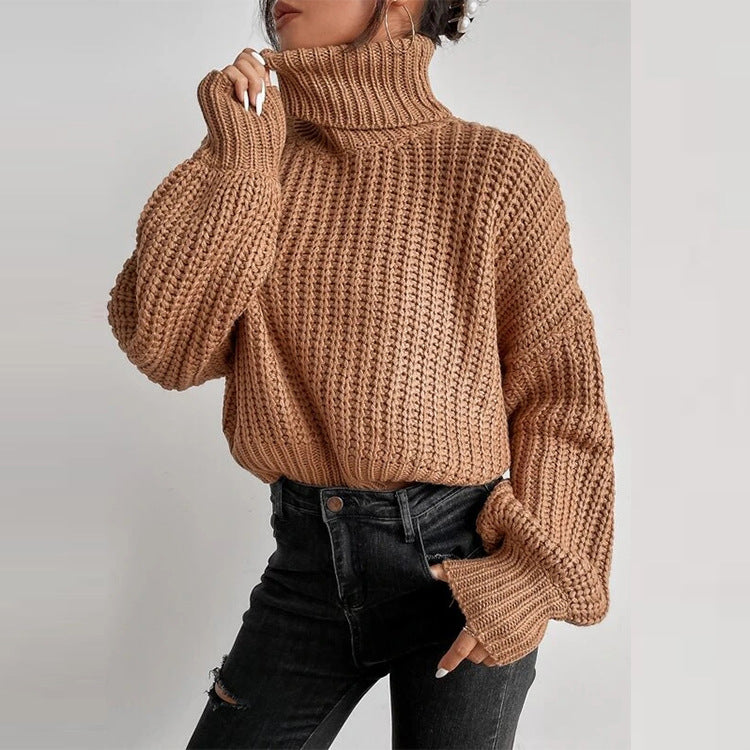 Loose Turtle Neck Knitted Long Sleeve Sweater