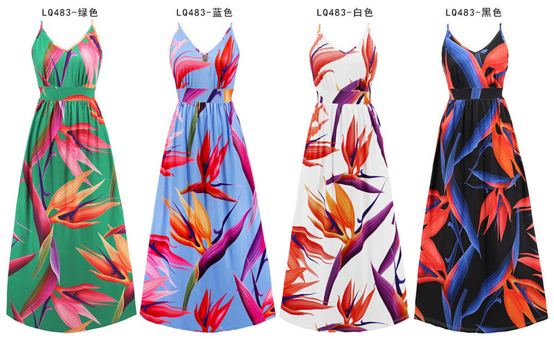 Sleeveless Spaghetti Strap V-Neck Printed Maxi Dress