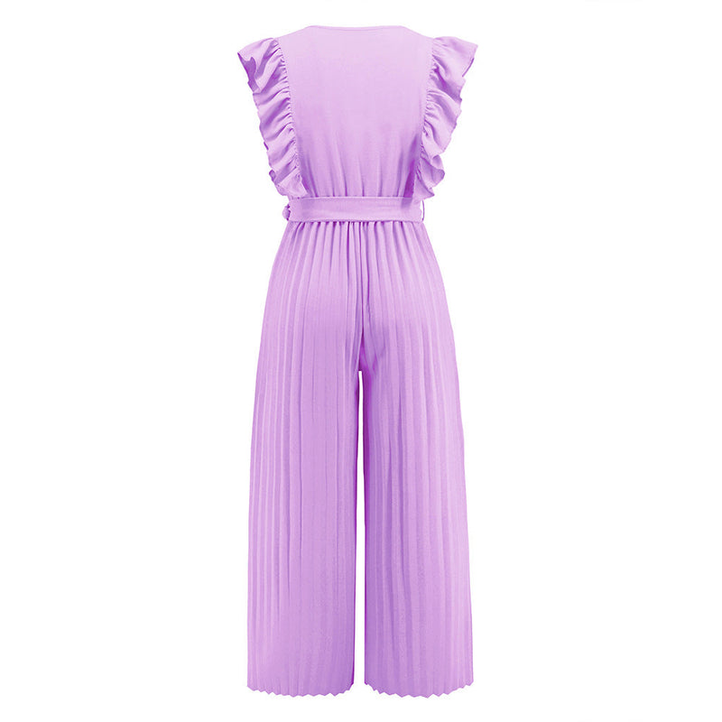 Elegant V-Neck Sleeveless wide Leg Solid Jumpsuit