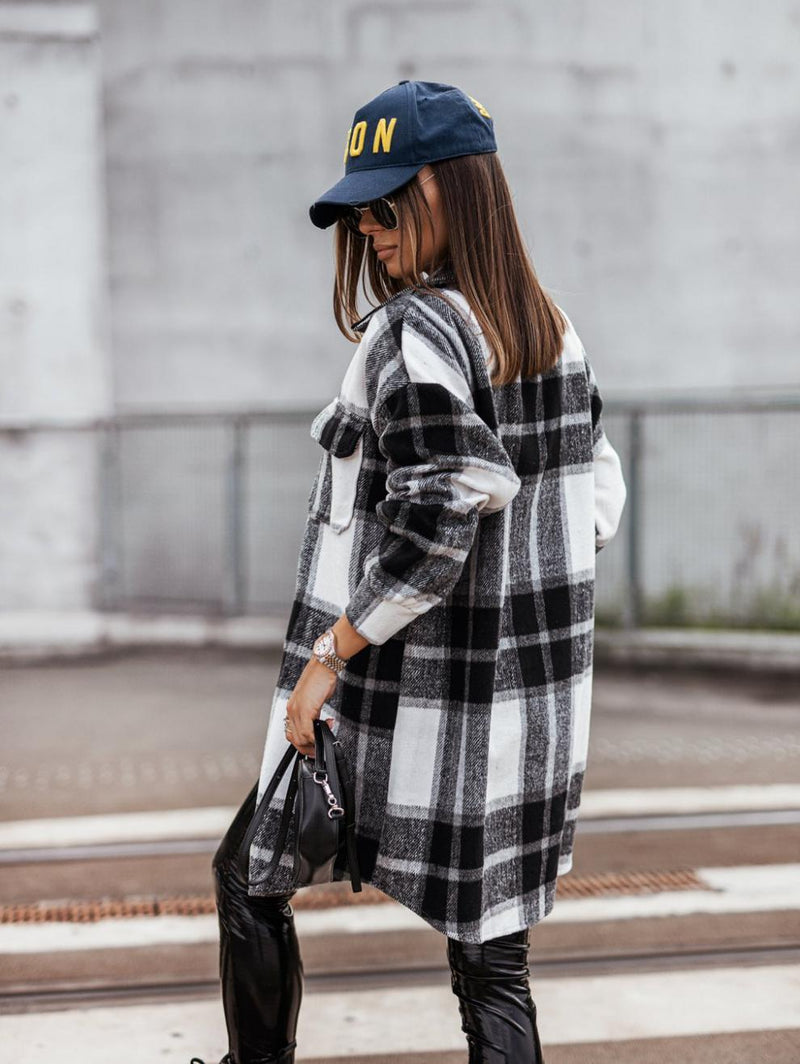 Chemise Décontractée à Carreaux Boutonnée Manches Longues