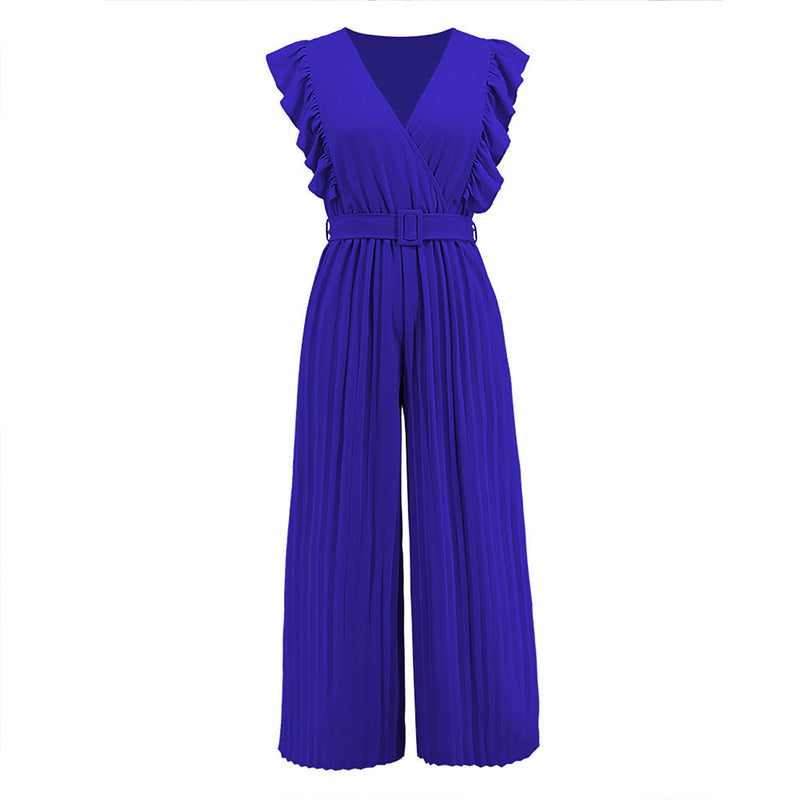 Elegant V-Neck Sleeveless wide Leg Solid Jumpsuit