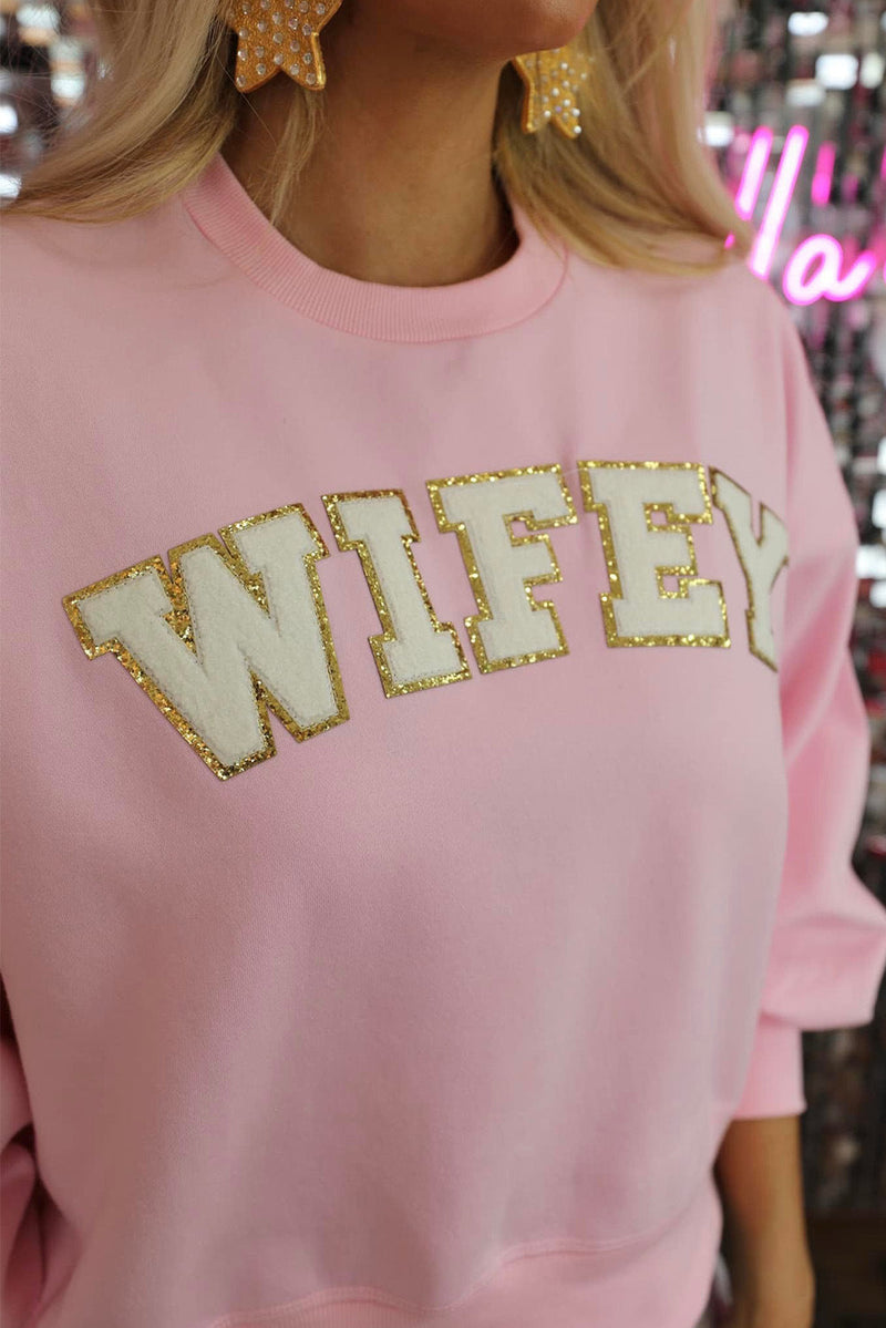 Wifey Printed O-Neck Long Sleeve Sweatshirt