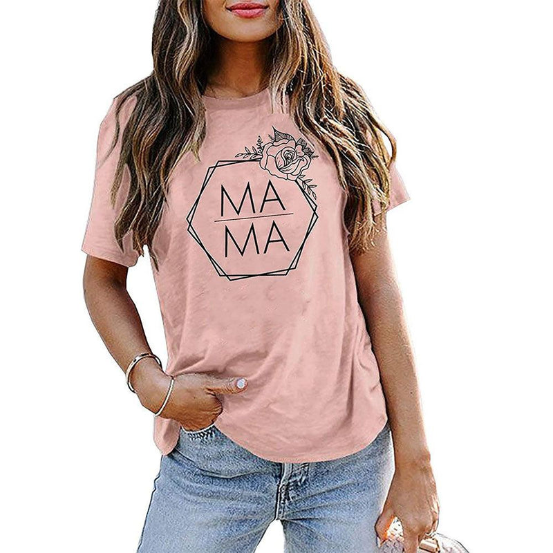 T-Shirt Imprimé MAMA Manches Courtes et Col Rond