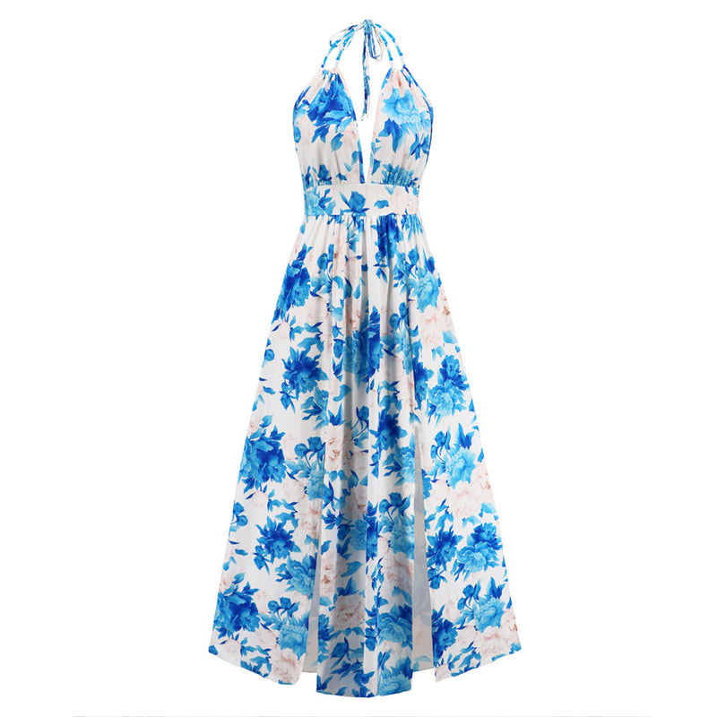 Longue Robe Sans Manches Imprimée Floral Dos Nu