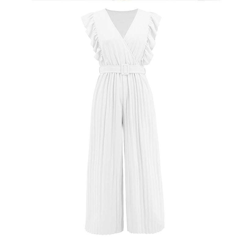 Elegant V-Neck Sleeveless wide Leg Solid Jumpsuit