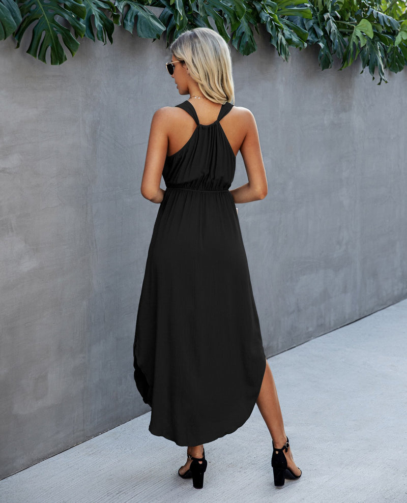 Robe Maxi Fendue Côté Sans Manches Col en V