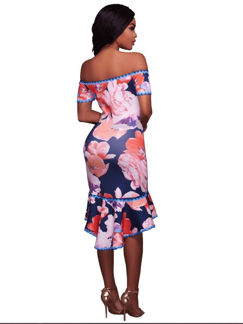 Robe à Épaules Dénudées Imprimé Floral