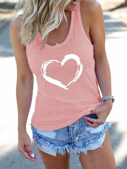 Women's Tank Tops Heart Print Crew Neck Sleeveless Tank Top