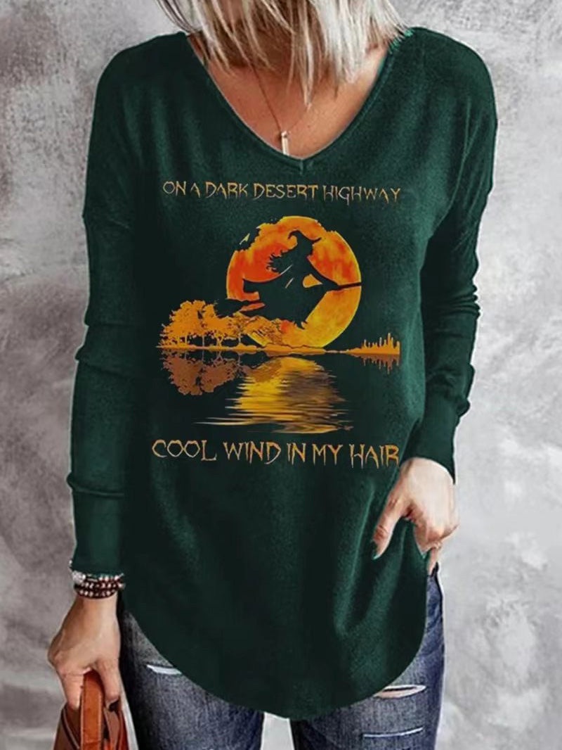 Women's T-Shirts Casual V-Neck Printed Long Sleeve T-Shirt