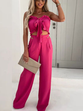 Women's Sets Bow Cropped Top & Wide Leg Pants Two-Piece Set