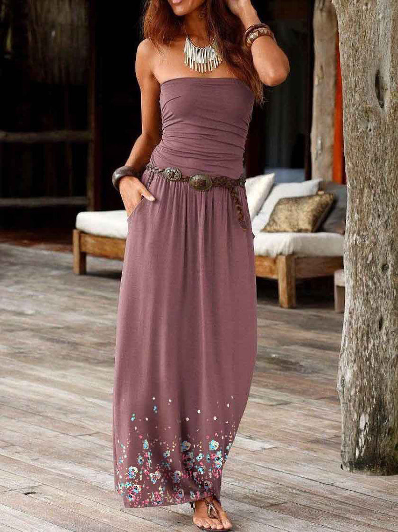 Women's Dresses Printed Bandeau Pocket Casual Dress