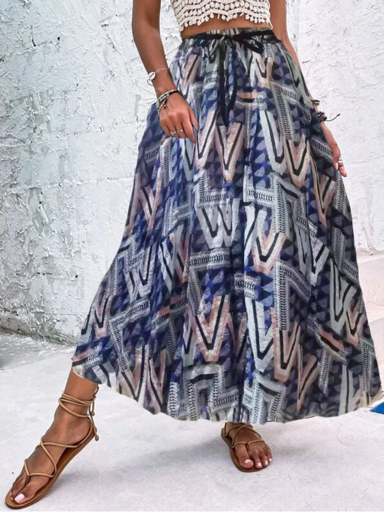 Women's Skirts Printed High Waist Swing Long Skirt