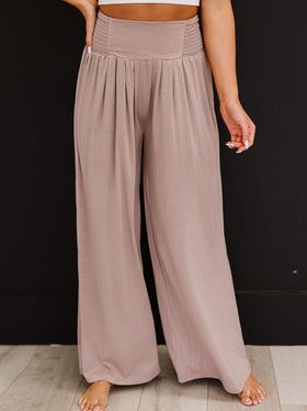 Women's Pants Casual Solid Elastic High Waist Wide Leg Pants