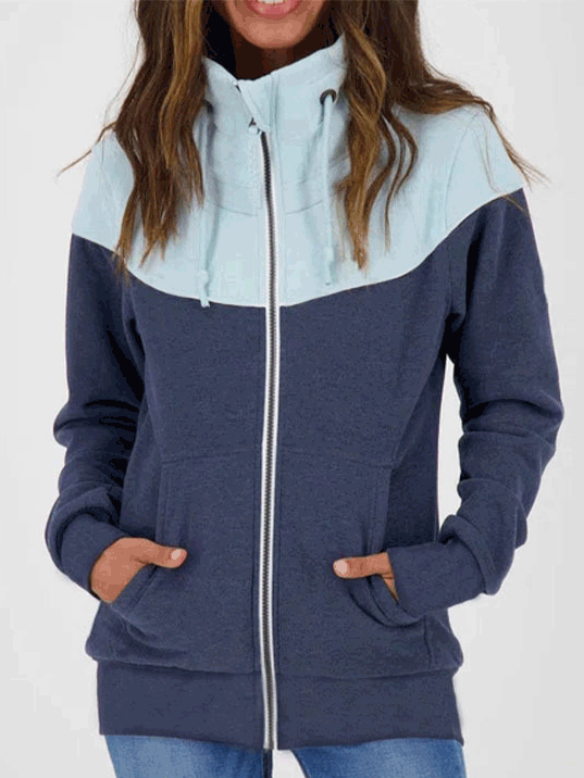 Pull Capuche Manches Longues Col Roulé avec Poches et Fermeture