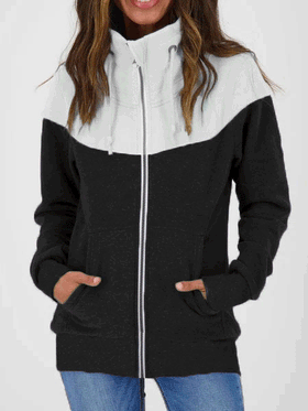 Pull Capuche Manches Longues Col Roulé avec Poches et Fermeture