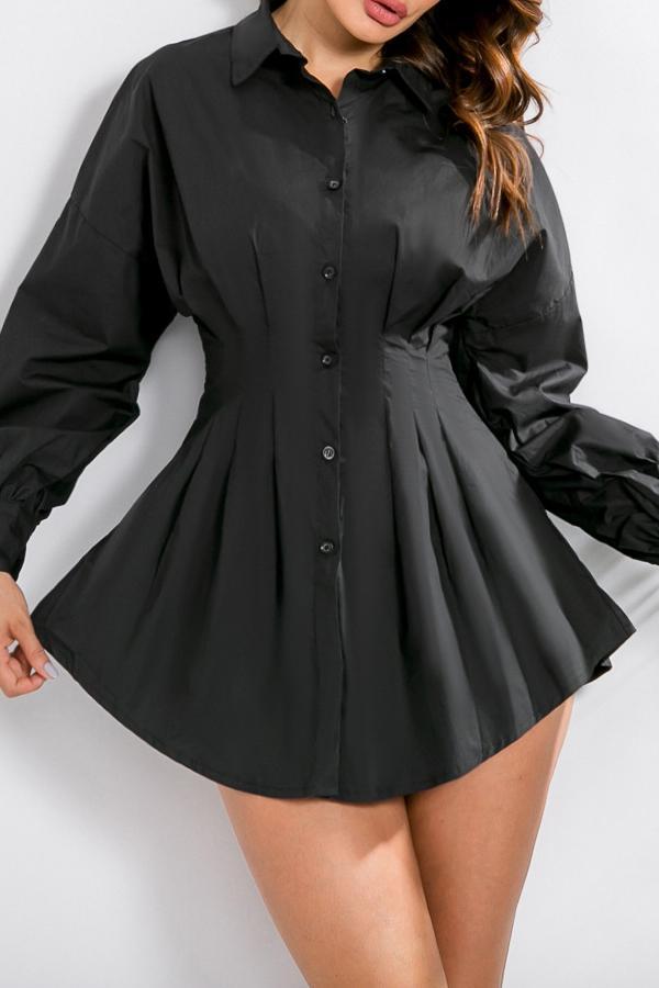 Robe Chemise Sexy Taille Plissée Col V