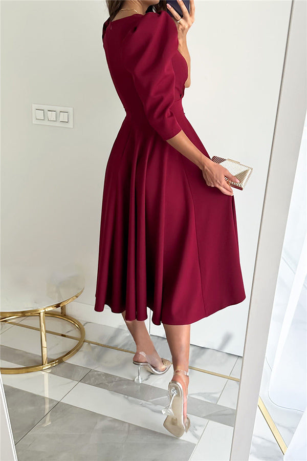 Bonjour Coco Puff Sleeve Swing Midi Dress