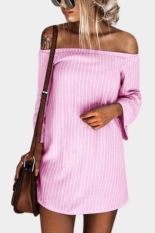 Sexy Off Shoulder Lace Up Stripe Patern Mini