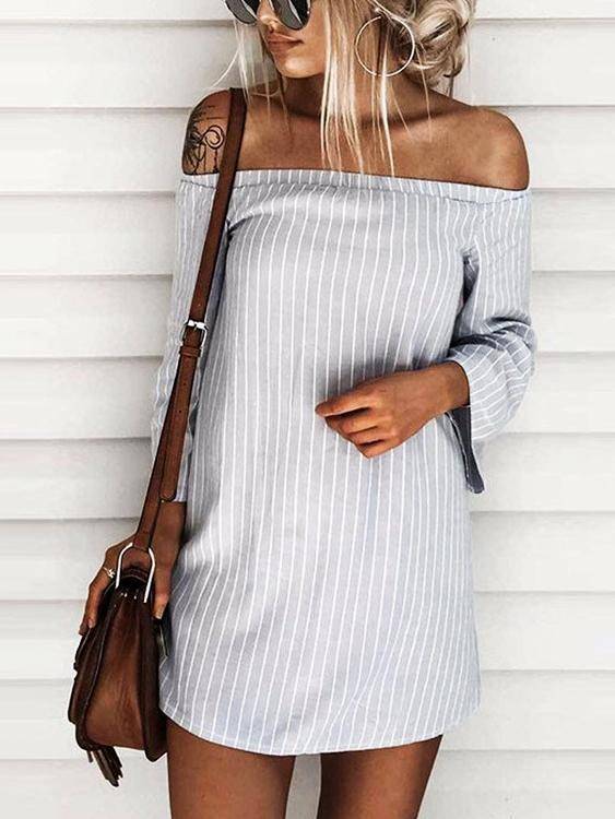 Sexy Off Shoulder Lace Up Stripe Patern Mini