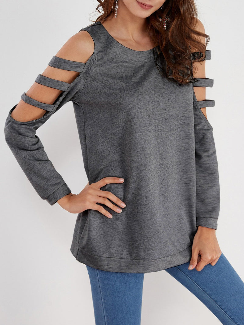 Cold Shoulder Slouchy Strappy Cut-outs T-shirt - CA Mode