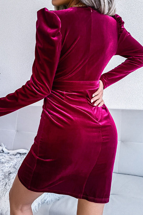 Show In The City Velvet Belt Wrap Mini Dress