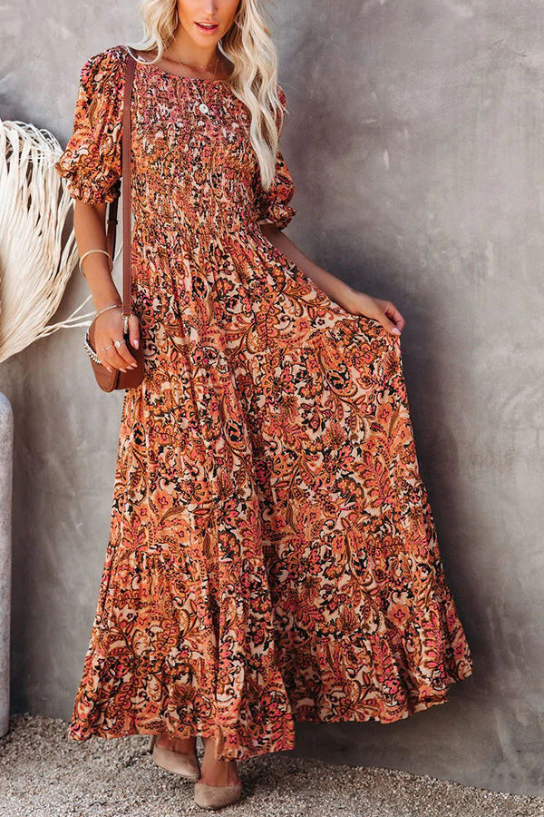 Novakiki Autumn Grace Smocked Paisley Maxi Dress