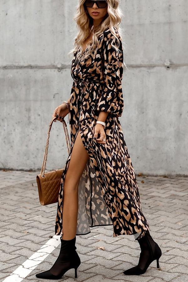 Same Old Song Leopard Print Slit Midi Dress