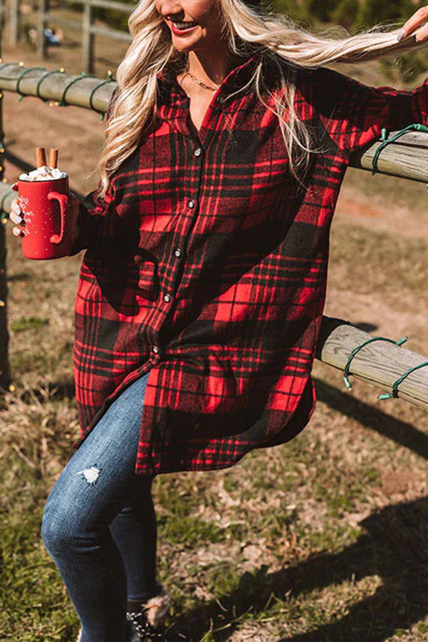 Flash A Smile Plaid Pocketed Flannel Tunic Dress