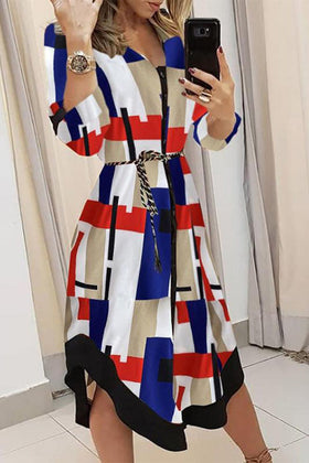 Find You Well Printed Belt Shirt Midi Dress