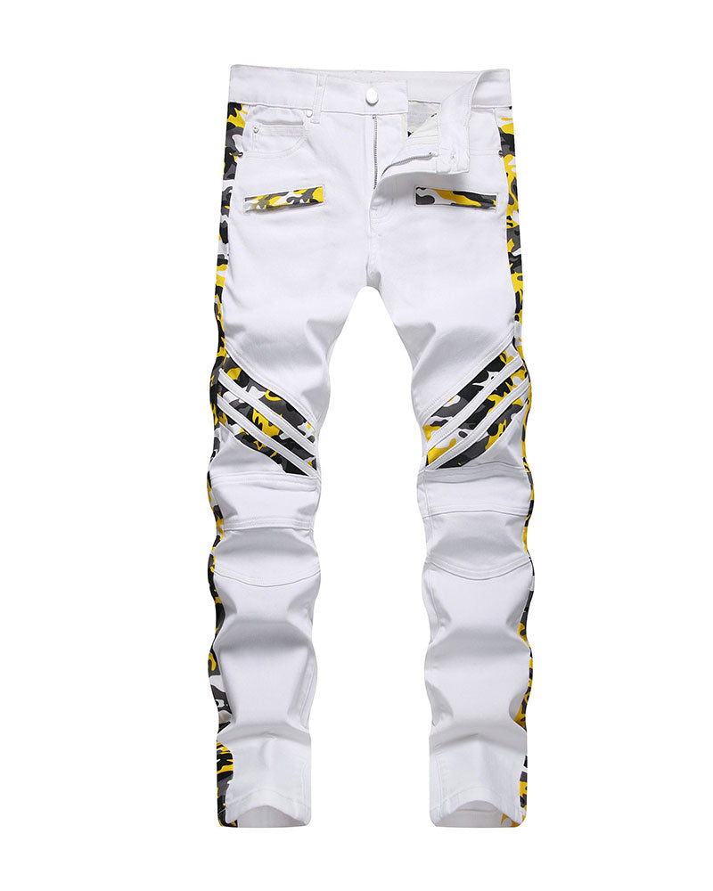 Retro Print Paneled Jeans