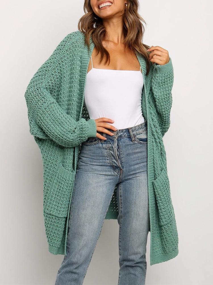 Cardigan Ample Couleur Poche Unie